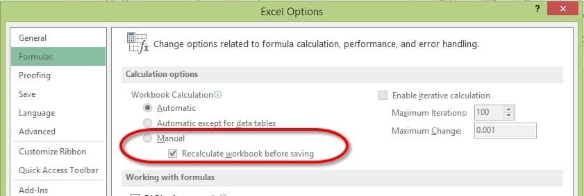 change calculation to manual in excel for mac