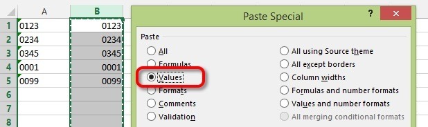 Select the column of data, COPY, then PASTE SPECIAL the VALUES over the same cells