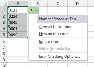 Numbers stored as text