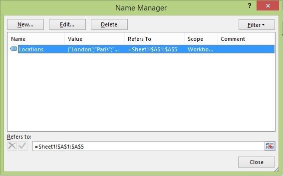 Name Manager dialog