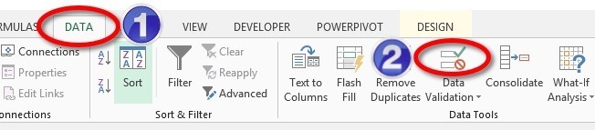 Click the top half of the Data Validation iconClick the top half of the Data Validation icon