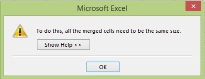 You get an error when you attempt to sort or filter a table that contains merged cells