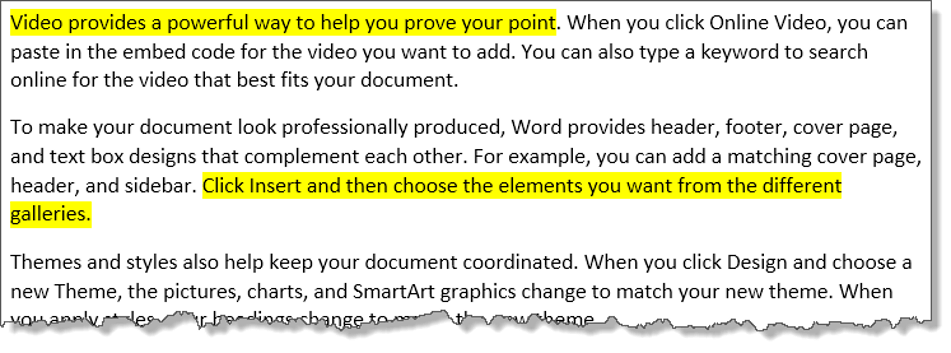An exaple of highlighted text in Word An exaple of highlighted text in Word