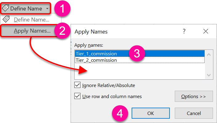 Applying names to existing formulas Applying names to existing formulas