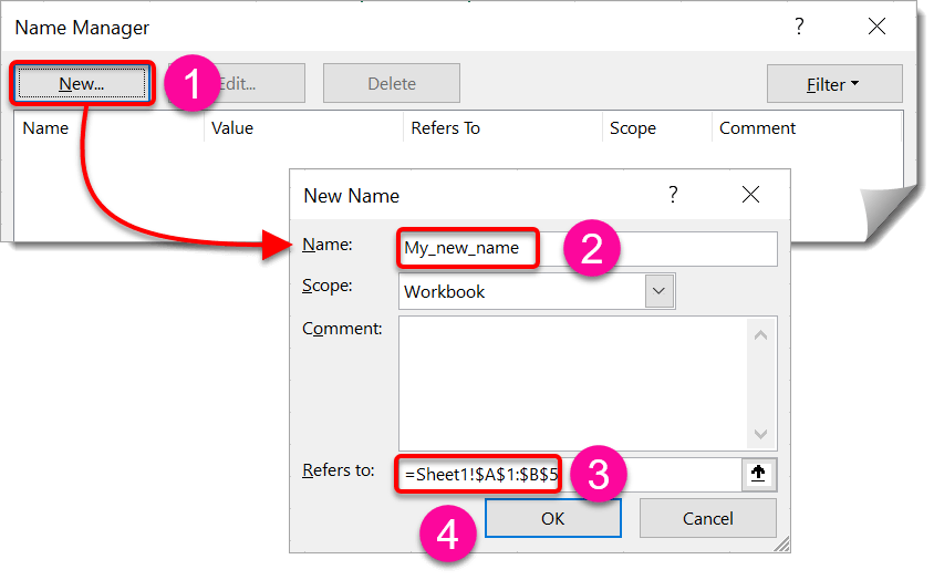 Naming a cell using the Name Manager Naming a cell using the Name Manager