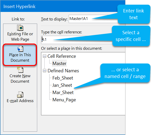 Link to a specific cell within the same workbook Link to a specific cell within the same workbook