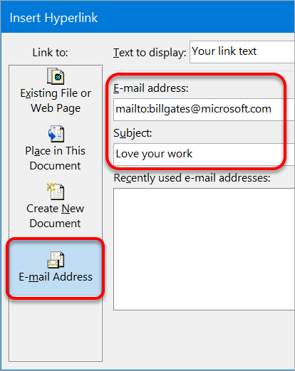 Create a link to open up a new e-mail message l
