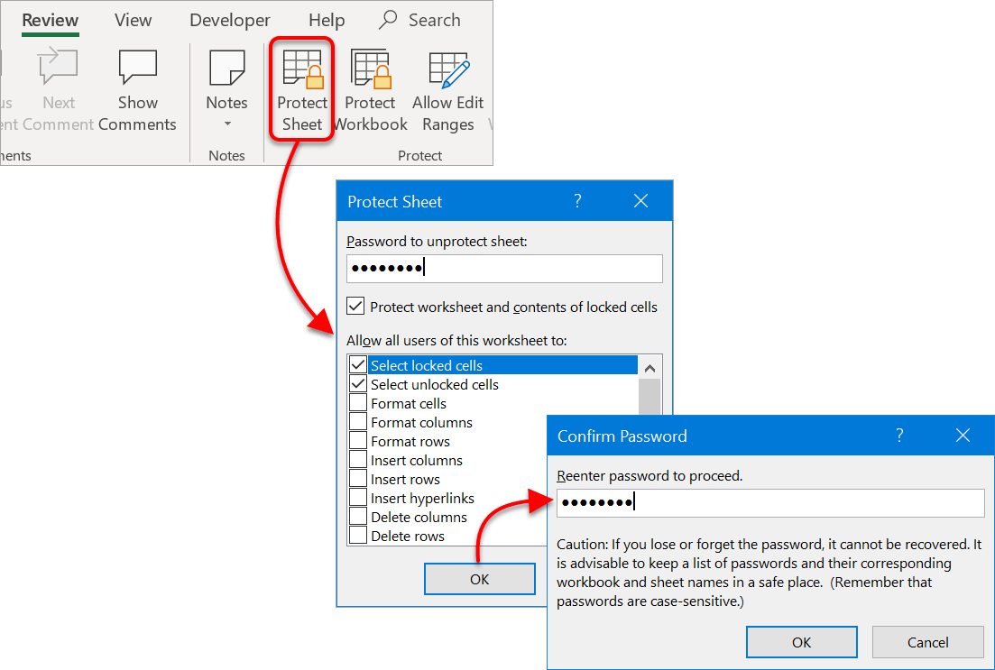 Protect worksheets and set permissions to specify what users are allowed to do with protected sheets Protect worksheets and set permissions to specify what users are allowed to do with protected sheets