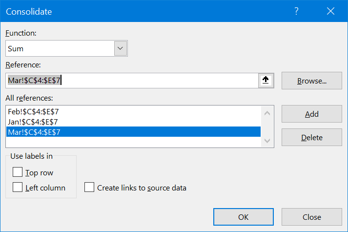 Consolidating data by position