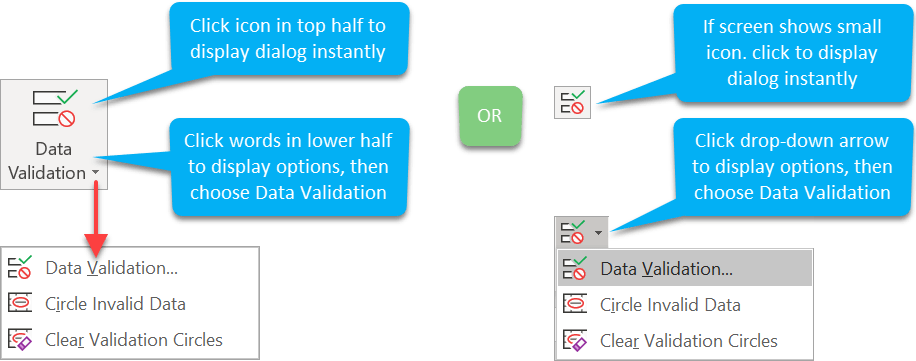 Setting the data validation rules (Settings tab) Setting the data validation rules (Settings tab)