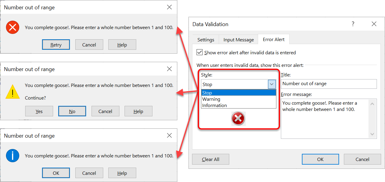 Alerting the user of an error (Error Alert tab) Alerting the user of an error (Error Alert tab)