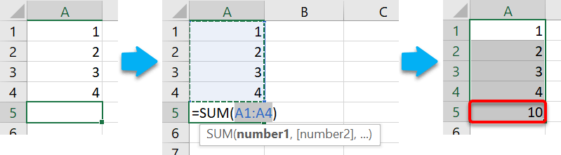 Using AUTOSUM to total a column of numbers (third method) Using AUTOSUM to total a column of numbers (third method)