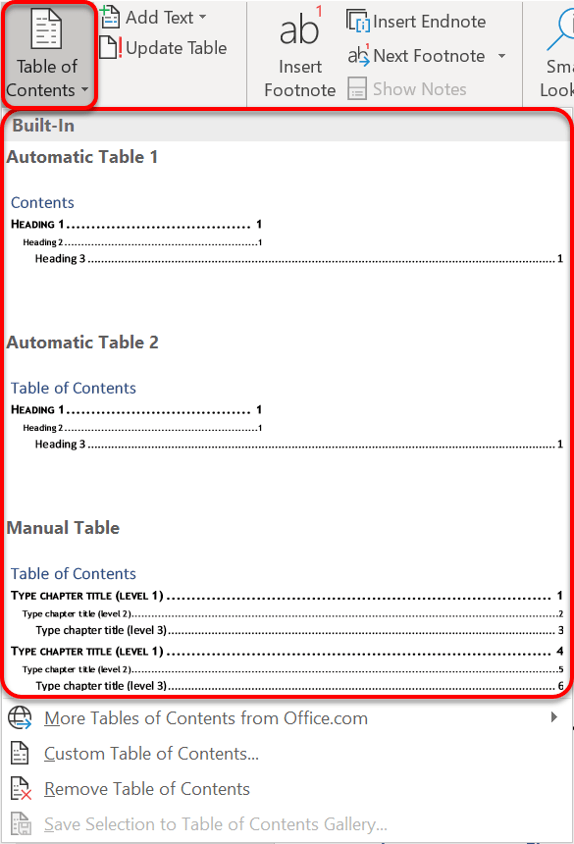Creating a table of contents in 3 clicks