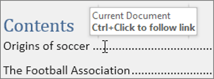 Using the TOC to navigate the document Using the TOC to navigate the document