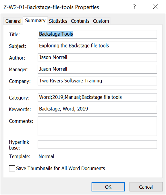 w2-01 03 summary Backstage File Tools Properties