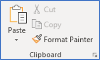 The Clipboard group in Word contains the cut, copy, paste and Format Painter tools