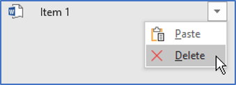 To remove an item from the Office Clipboard, right-click the item and choose Delete from the menu