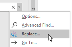 Use the Replace option to replace one text item with another