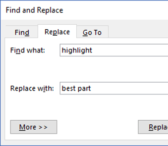 Use the Replace tool in the Find dialog to replace one text item with another