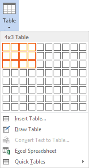 Creating a table in Word