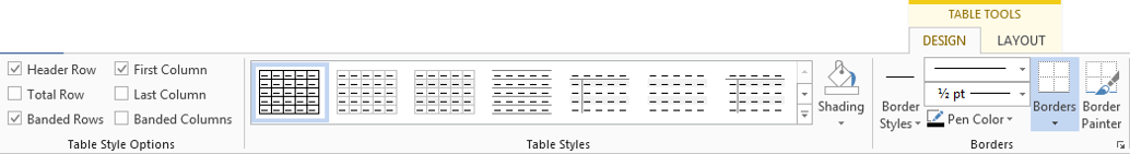 Table Styles | Design ribbon