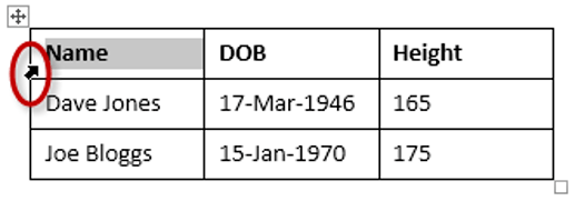 How to select a cell in a table in Word