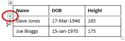 Use the + symbol to insert an extra table row