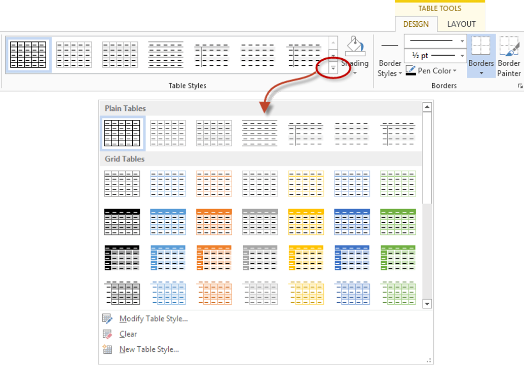 Use the pre-built table styles to quickly format a table in Word