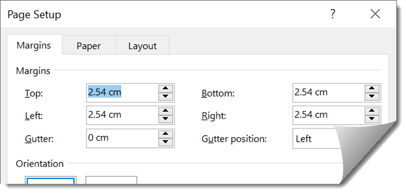 Type the margin values straight into each box or use the up and down spinner arrows to change the value