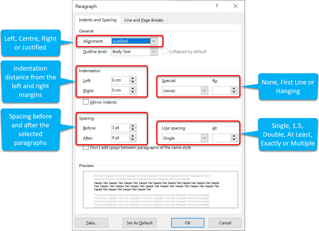 Using the paragraph setting dialog box Using the paragraph setting dialog box