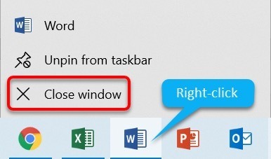 Close window from task bar Close window from task bar