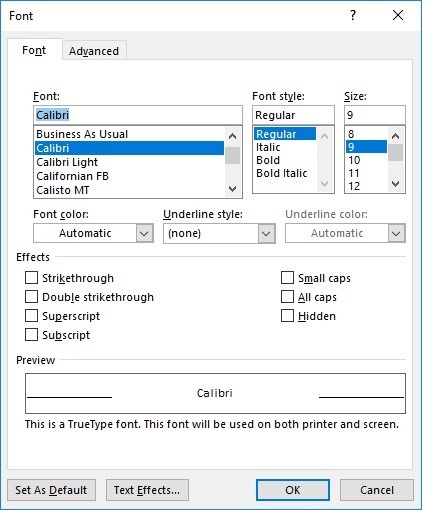 Example of a dialog box from Word Example of a dialog box from Word