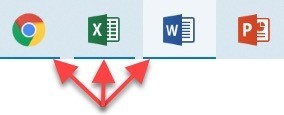 Active windows can be seen by an underline on the taskbar buttons Active windows can be seen by an underline on the taskbar buttons