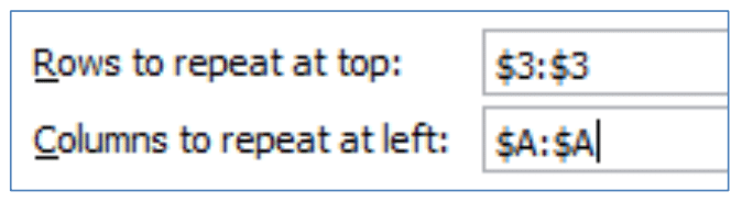 Rows to repeat at top and Columns to repeat at left