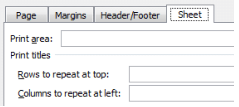 The Sheet tab of the Page Setup dialog